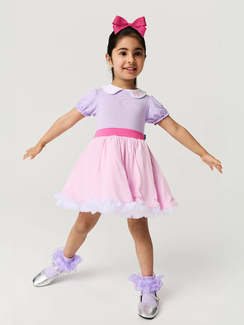 Posh Peanut Pink and Lavender Twirl Dress with Bow